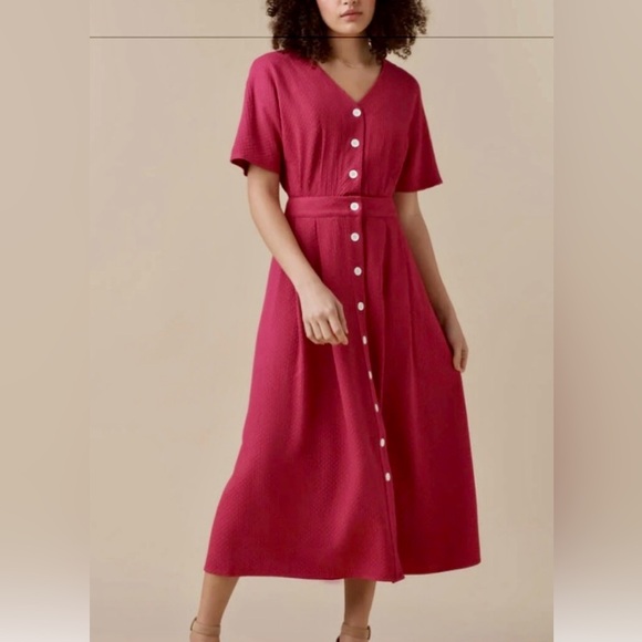 VETTA Dresses & Skirts - VETTA Dress Hot Pink Button-Front Midi Convertible Clothing Capsule Wardrobe